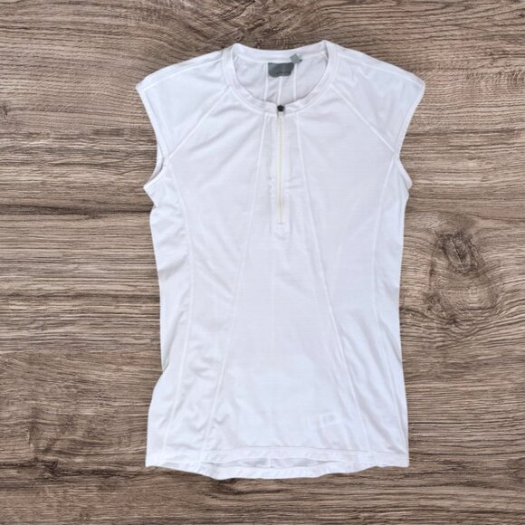 ATHLETA White Pacifica 1/2 Zip Fitted Tank Sleeveless Top Zip Pocket Running S - Picture 1 of 8